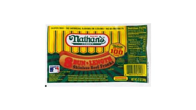 Nathan's Famous Gluten Free Bun Length USDA Inspected Original Bun Length Skinless Beef Frankfurter