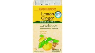 Bigelow Caffeine Free Lemon Ginger All Natural Probiotics Herbal Tea
