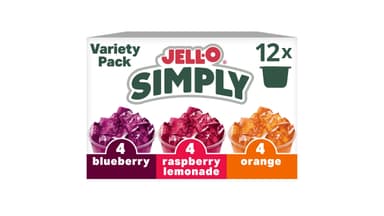 Jell-O Simply Gelatin Snack Cups Variety Pack, Raspberry Lemonade, Blueberry, Orange