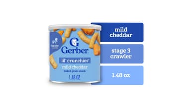 Gerber Snacks for Baby Lil' Crunchies 8+ Months Crawler Baked Grain Mild Cheddar Snacks