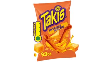 Takis Intense Nacho Cheese Flavored Non-Spicy Rolled Tortilla Chips Bag Sharing Size